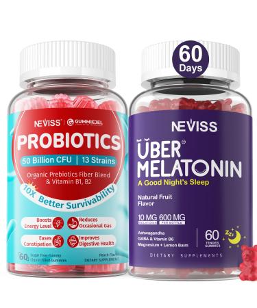 NEVISS Melatonin Gummies 10mg + Sugar Free Probiotics Gummies