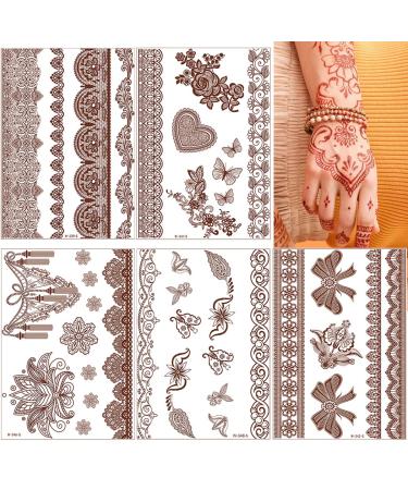 Henna Brown Temporary Tattoo Stickers - Lace Floral Design - Waterproof Body Sticker for Women - Ideal for Parties & Festivals - Buy Online on GoSupps.com