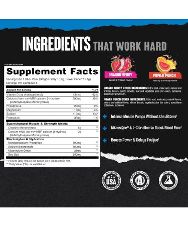 Animal Creatine HMB Powder 3g myHMB + 5g Creatine with Electrolytes for Recovery & Daily Energy Power Punch (3) and Dragon Berry (2) Stick Pack Samples 5 Servings - Buy Online on GoSupps.com