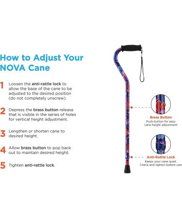 NOVA Designer Butterfly Walking Cane - Lightweight Offset Handle, Adjustable Stick with Carrying Strap - Buy Online on GoSupps.com