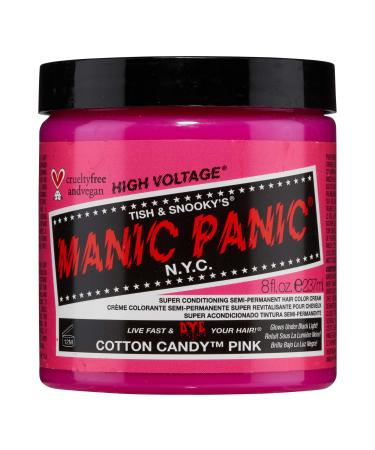 MANIC PANIC Cotton Candy Pink Hair Dye - Classic High Voltage - Semi Permanent Hair Color - Glows in Blacklight - Bright  Cool-toned Pink Shade - Vegan  PPD & Ammonia-Free Cotton Candy Pink 8 Fl Oz (Pack of 1)
