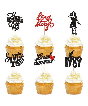 Cyodoos 24PCS Music Singe Cupcake Toppers Music Enthusiast Concert Theme Legendary Since 1989 Theme Party Birthday Birthday Cupcake Toppers for Girls Music Singer Party Cupcake Toppers Black