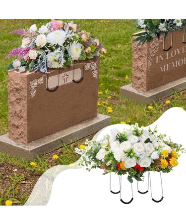 4 Pack 12 Inch Gravestone Flower Saddle for Cemetery Headstones - Rustproof Galvanized Wire Tombstone Holder with Floral Foam - Buy Online on GoSupps.com