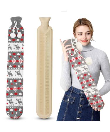 Abnaok Long Hot Water Bottle with Soft Cover Pure Natural Rubber Hose Warm Hot Water Bottles Neck Hot Water Bottle with Cover Warmer for Neck Shoulder Legs Body