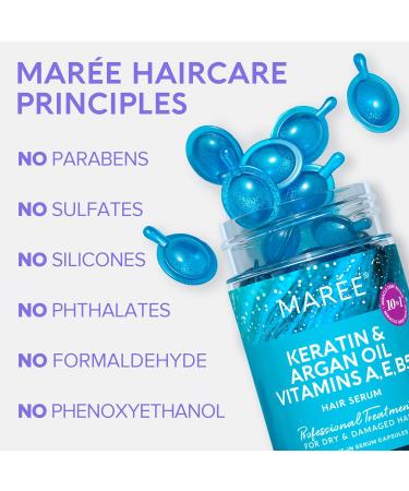 MAREE Hair Serum for Frizzy & Damaged Hair - 2 Pack Keratin & Moisturizing Oil Capsules with Avocado Jojoba & Argan Oil - Leave-in Anti-Frizz Treatment with Vitamins A E & B5 - 6.4 Fl Oz - Buy Online on GoSupps.com
