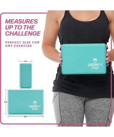 URBNFit Yoga Blocks 2 Pack - Foam Block Set with Strap for Yoga, Pilates, Meditation - High Density Non Slip Brick for Stability and Stretching - Teal - Buy Online on GoSupps.com