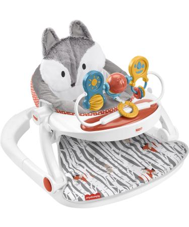 Fisher-Price Premium Sit-Me-Up Floor Seat with Toy Tray - Peek-a-Boo Fox Portable Baby Chair with Snack Tray and Toys