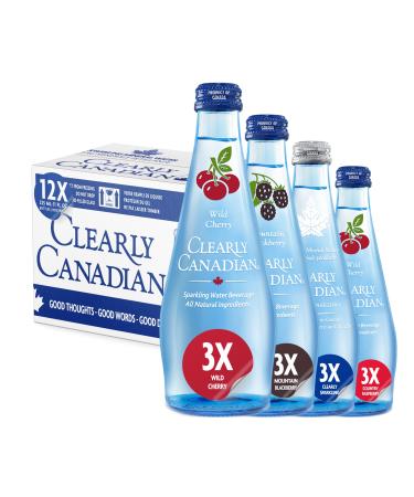 Clearly Canadian Variety Pack Sparkling Spring Water Beverage, Natural & Carbonated, Flavored Seltzer Water, Mixed Flavors, 1 Case (12 Bottles x 325mL)