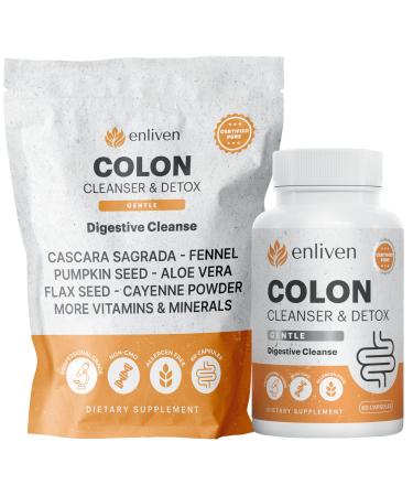 enliven Gentle Colon Cleanse | Daily Detox Cleanse for Weight Loss | Natural Herb Blend Supports Regular Digestive Health | Made in The US 60 Capsules