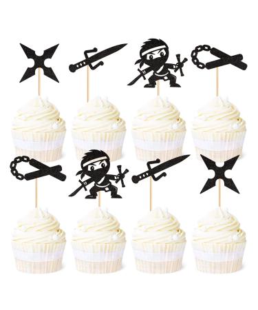 Ercadio 24 Pack Ninja Cupcake Toppers Ninja Cupcake Picks Assambled Karate Kung Fu Warriors Cupcake Picks Baby Shower Kids Boys Ninjas Themed Birthday Party Cake Decorations Supplies Pattern 2