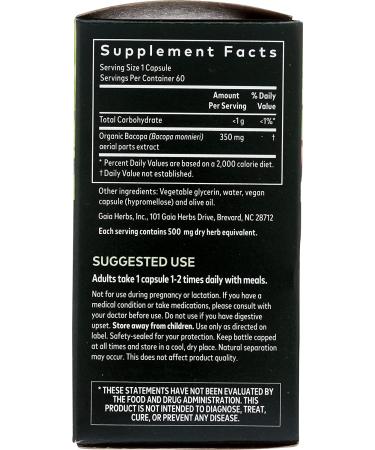 Gaia Herbs Bacopa 60 Vegan Liquid Phyto-Caps for Cognitive Support - Buy Online on GoSupps.com