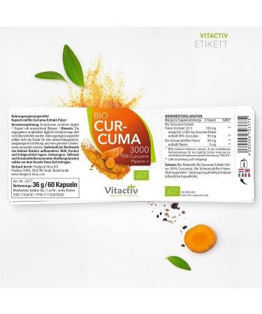 Vitaciv Organic Curcuma 3000 - High Dose Turmeric Curcumin Extract 95% - Vegan 180 Capsules (3 Pack) | Enhanced Bioavailability with Piperine | No Magnesium Stearate - Buy Online on GoSupps.com