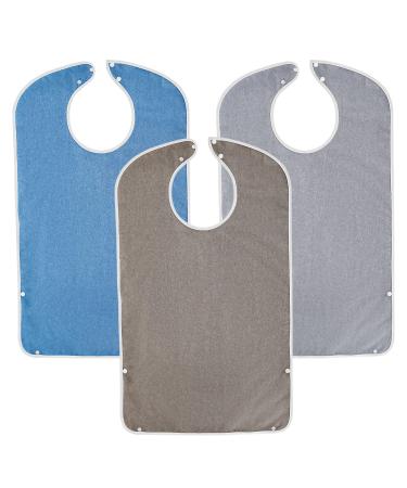 3Pcs Adult Bibs Waterproof Disabled Bib Breathable Dining Clothing Protector Lightweight Adult Feeding Bibs with Double Snap Buttons Adult Towel bibs for Elderly Women
