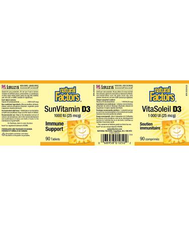Natural Factors Vitamin D3 25 mcg (1000 IU) - 90 Tablets for Bone Health & Immunity Support - Buy Online on GoSupps.com