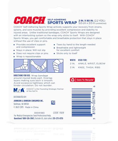 Johnson & Johnson Coach Self-Adhering Elastic Sports Compression Wrap Bandage - Pack of 3, 2x2.2 yd, for Sprain, Strain & Joint Support - Buy Online on GoSupps.com