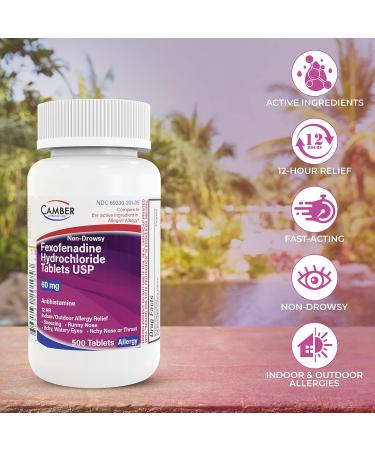 Camber Consumer Care Fexofenadine HCl 60mg 500ct Non-Drowsy Antihistamine Tablets for 12-Hour Allergy Relief - Value Size - Buy Online on GoSupps.com
