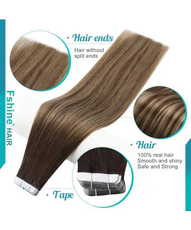 FSHINE Brown Balayage Tape-In Hair Extensions 35cm - Real Hair Ombre #2/3/27 50g - Seamless Brown to Blonde Extensions - Buy Online on GoSupps.com
