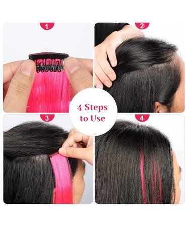 12 Pcs Hot Pink Party Highlights Clip in Hair Extensions - 22 inch Synthetic Hairpieces for Women, Kids, Girls - Buy Online on GoSupps.com