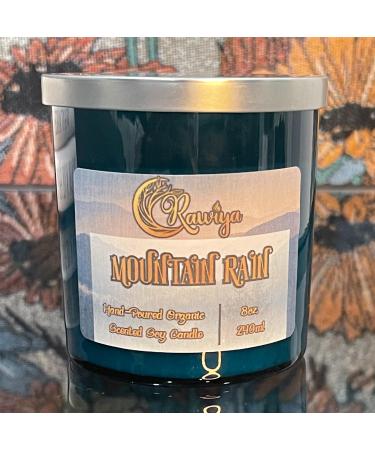 | Mountain Rain Hand-Pour Scented Candle | 8oz/240ml 50-60+ Hour Burn Time | Aromatherapy for Home or Office | Promotes Peace and Calmness Blue & Teal