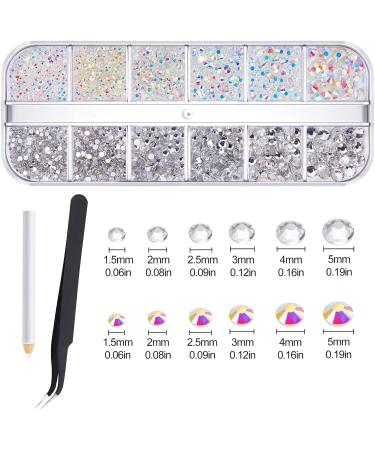 Rhinestones 2000 Pcs Nail Art Gems Clear Rhinestones Crystal AB FlatBack Rinestone Diamonds Tooth Gem with Tweezer for Nails Craft 6 Sizes - Buy Online on GoSupps.com