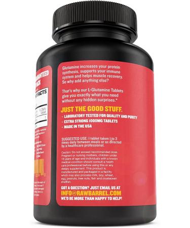Glutamine Tablets - Pure Non GMO with Natural Ingredients - 120 Pills at 1000mg - Amino Acid Supplement by Raw Barrel - Buy Online on GoSupps.com