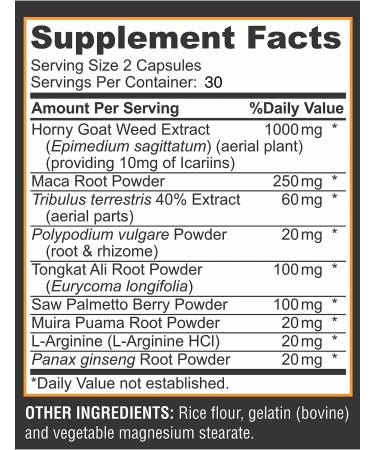 Horny Goat Weed 1590mg Extra Strength with Maca, L-Arginine, Ginseng - Boost Performance, Stamina, Energy - Non-GMO - 60 Capsules - Buy Online on GoSupps.com
