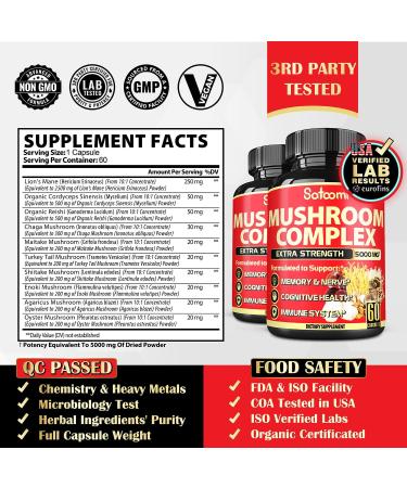 10-in-1 Mushroom Supplement Capsules 5000mg - 4 Month Supply - Immune Support Blend with Lion's Mane, Cordyceps, Reishi, Chaga - 120 Capsules - Buy Online on GoSupps.com