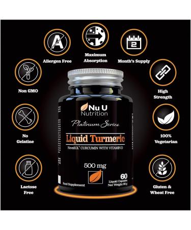 High Strength Liquid Turmeric Curcumin Capsules with Vitamin D | 185x More Bioavailability NovaSOL Curcumin | Vegetarian Premium Formula Made in UK - Buy Online on GoSupps.com