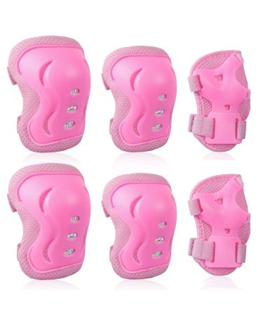 Kids Protective Gear Set with Soft Knee Pads, Elbow Pads, Wrist Guards for Children Toddler Skating, Cycling, Bike, Rollerblading, Scooter, Skateboard, Suitable for Boys Girls(Butterfl,Pink,S) Butterfly-Pink S