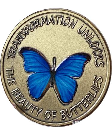 Transformation Unlocks Beauty of Butterflies Blue Color Serenity Prayer Medallion