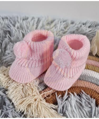 Royal Icon Newborn Baby Booties - Soft Pom Pom Bootees for 0-3 Months - Pink White - RI408 - Buy Online on GoSupps.com