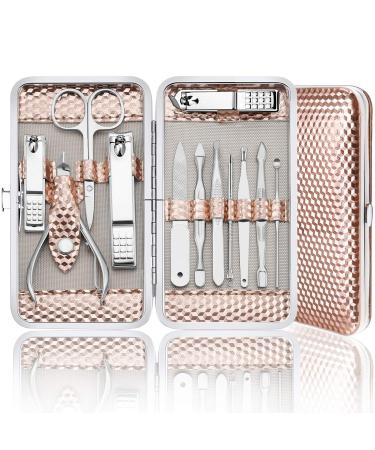 Yougai Manicure Set Professional Nail Clippers Set, 12Pcs Manicure Kit Stainless Steel Nail Kit for Women, Pedicure Set Nail Grooming Kit with Travel Case(Rose Gold) - Buy Online on GoSupps.com