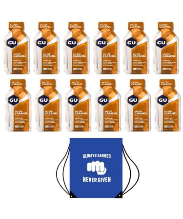 GU Energy Gels - Pack of 12 Salted Caramel Sachets Bundled with A Free Motivational Drawstring Kit/Shoe Bag - Buy Online on GoSupps.com