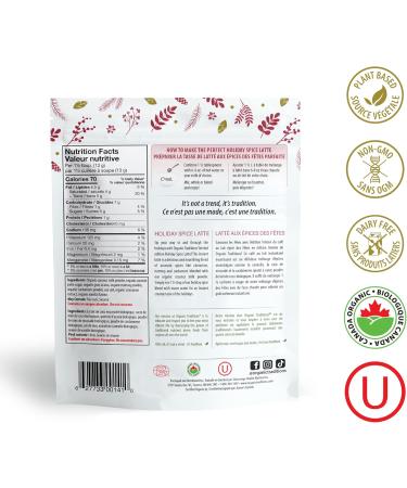 Organic Traditions Holiday Spice Instant Latte Limited Edition Seasonal Flavour Superfood Caffeine Free Dairy Free Drink Mix for Hot and Iced Latte Drink 150g/5.3oz Bag - Buy Online on GoSupps.com