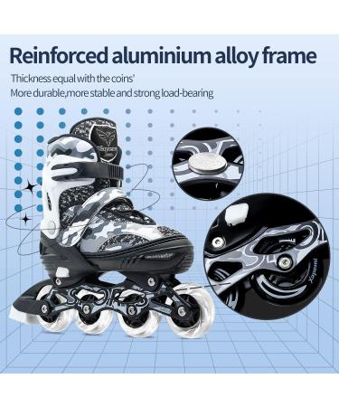 Adjustable Roller Blades Inline Skates for Kids & Adults | Light Up Outdoor Indoor Skates | Black Camo | Size Large (4-7 US) - Buy Online on GoSupps.com