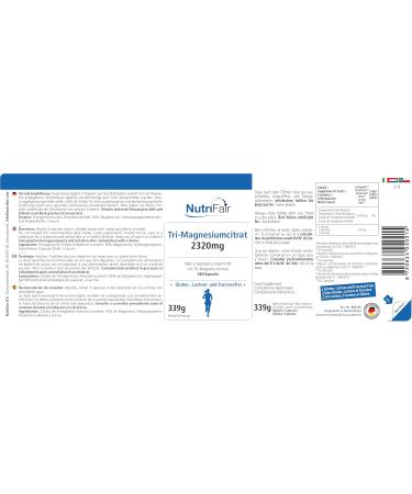 Nutrifair BV TriMagnesium Citrate 2320mg 360 Capsules High Dose 100 Vegan German Production & Laboratory Test NutriFair Premium & Fair - Buy Online on GoSupps.com