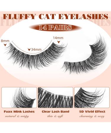 Natural False Lashes Cat Eye Eyelashes Clear Band 14 Pairs Fluffy Fake Lashes Natural Look Wispy Eyelashes Extensions Volume Cat Eye Lashes Strips 8-14MM by Zegaine Fairy - Buy Online on GoSupps.com