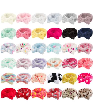 36 Pcs Spa Headband Bow Hair Band Fluffy Makeup Headband Soft Skincare Headbands Towel Headband for Washing Face Head Wraps Makeup Accessories Cosmetic Headband for Women Mask Spa Shower Gifts