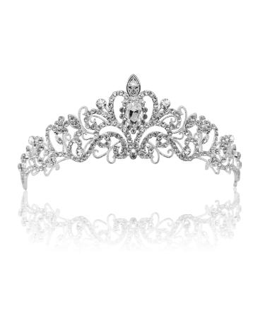 Vofler Crystal Tiara Silver Crown Headband Headpiece Rhinestone Hair Jewelry Decor for Women Ladies Little Girls Bridal Bride Princess Birthday Wedding Pageant Prom Halloween Costume Party