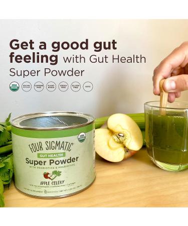 Four Sigmatic Gut Health Super Powder - Organic Green Superfood with Probiotics & Prebiotics | Apple Celery Super Greens Blend | 4.94 oz Drink Mix - Buy Online on GoSupps.com