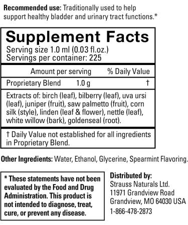 Strauss Naturals Bladder Drops - Diuretic -Traditional Herbal Medicine Gluten-Free Soy-Free and Non-GMO 225 ml - Buy Online on GoSupps.com
