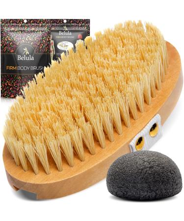Belula 100% Vegan Dry Brushing Body Brush. Firm Dry Brush for Cellulite and Lymphatic. Brushes for Advanced Users. Exfoliating Skin Brush and Free Konjac Sponge  for a Softer  Glowing Skin Firm Brush