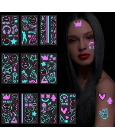 Glow In The Dark Music Temporary Tattoos - Safe & Easy Neon Designs for Kids & Adults | Party Favor Supplies - Buy Online on GoSupps.com