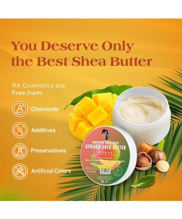 RA COSMETICS Whipped Shea Butter Baby Powder - 6oz & 100% African Shea Butter - Mango Scented Anti-Aging Moisturizer 6 Ounce - Buy Online on GoSupps.com