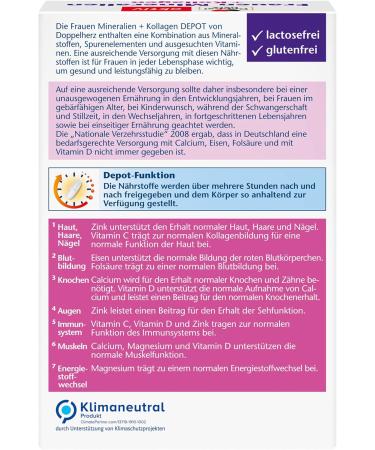 Doppelherz Women Minerals + Collagen - 30 Depot Tablets with Calcium Folic Acid & Trace Elements for Optimal Health - International Shipping Available - Buy Online on GoSupps.com