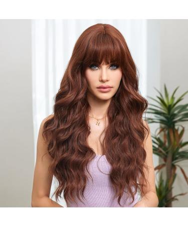 EMMOR Auburn Long Curly Wig with Bangs - Heat Resistant Synthetic Fiber for Natural Daily Look - Buy Online on GoSupps.com
