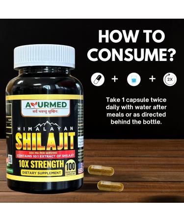 Pure Organic Himalayan Shilajit Capsules (Shilajeet) for Men and Women - 5000 mg Equivalent - Natural Energy & Stamina Booster - 100 Veg Capsules | Made in USA - Fulvic Mineral Supplement - Buy Online on GoSupps.com