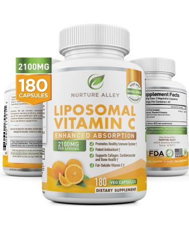 NURTURE ALLEY Liposomal Vitamin C 2100mg- 180 Capsules High Absorption Ascorbic Acid - Supports Immune System and Collagen Booster - Powerful Antioxidant High Dose Fat Soluble Supplement