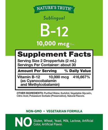 Nature's Truth B12 Sublingual Liquid Drops 10,000 mcg - 2 oz | Fast Acting Vegan Formula - Buy Online on GoSupps.com