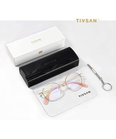 Blue Light Gaming Glasses for Women - TIVSAN Stylish Retro Round Frame Metal - Anti Eye Strain - UV Blocker Gaming Eyeglasses (Gold+Pink) - Buy Online on GoSupps.com